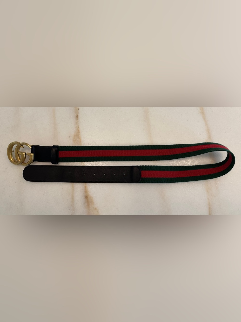 Gucci Interlocking G Web Belt Black Leather Green Red Canvas Size 90/36 - Italy - Picture 2 of 8
